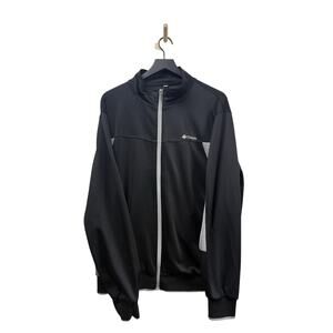 Sports Full Zip Polyester Jacket Mens Size L Zip Pockets Black‎ Grey #111